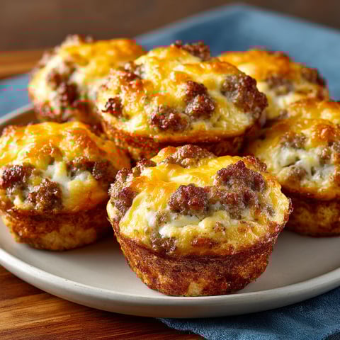 A plate of sausage muffins with cheese on top.