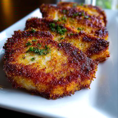 A plate of country fried pork chops with green herbs on top.
