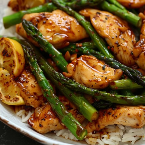 A plate of Lemon Chicken and Asparagus Stir-Fry.