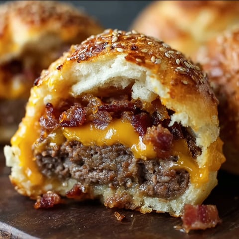 A close up of a delicious bacon cheeseburger bomb.