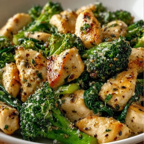 A plate of garlic chicken with broccoli and spinach.