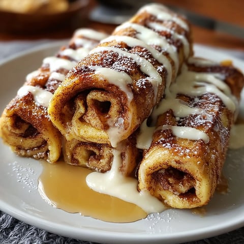 A plate of cinnamon rolls with icing drizzled on top.
