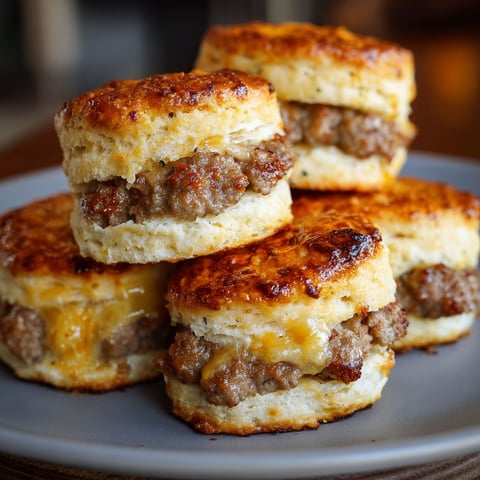 A stack of Southern-style biscuits with meat and cheese fillings.