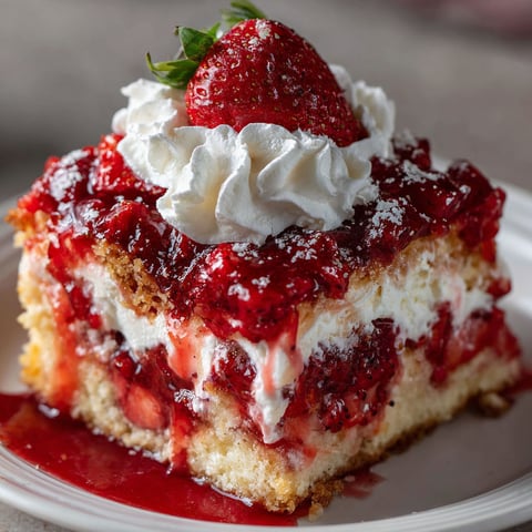 A slice of Strawberry Cheesecake with whipped cream on top.