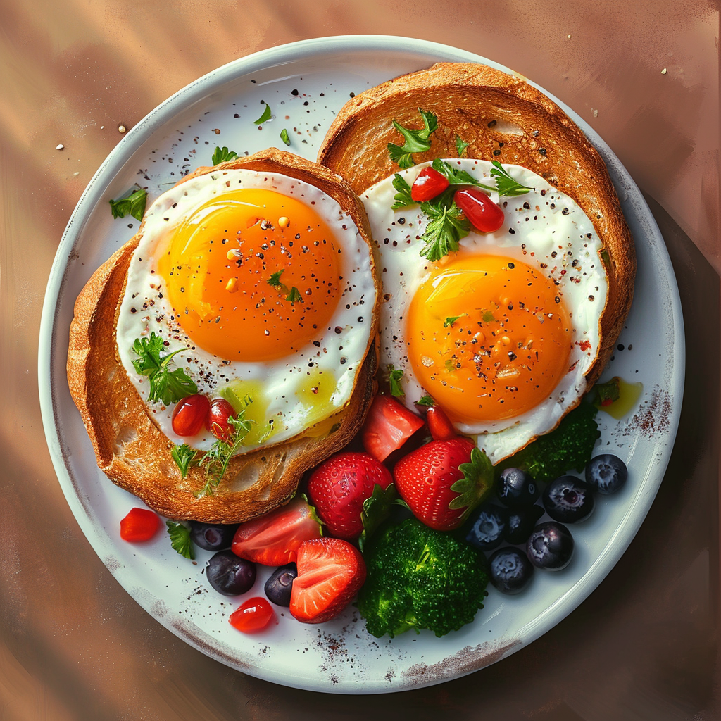 A vibrant breakfast table scene with assorted breakfast