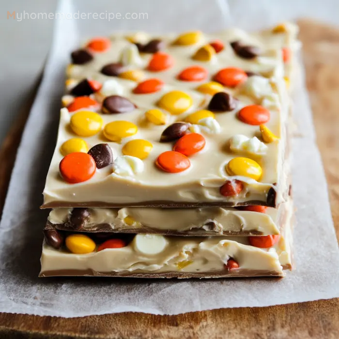 Reese’s Pieces Peanut Butter White Chocolate Bark