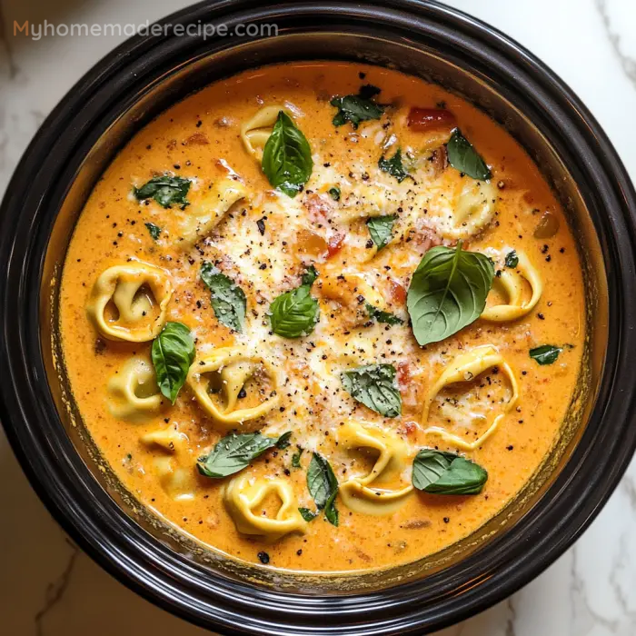 Crockpot Creamy Tomato Tortellini Soup