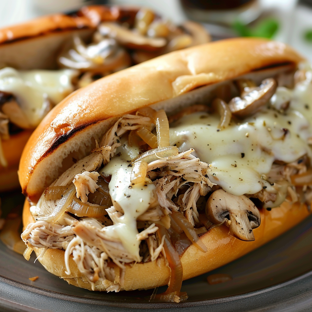 Ultimate Lazy Slow Cooker Chicken Cheesesteak Sandwich