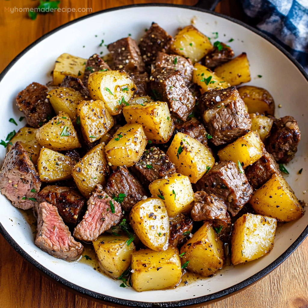 Garlic Butter Steak Bites and Potatoes