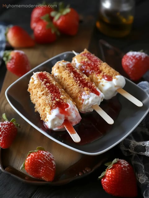 Fried Strawberry Shortcake Pops with a golden-brown coating