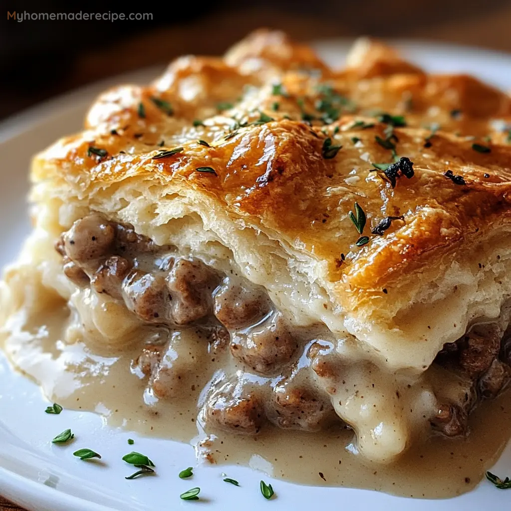 Sausage, Gravy, and Biscuit Pie