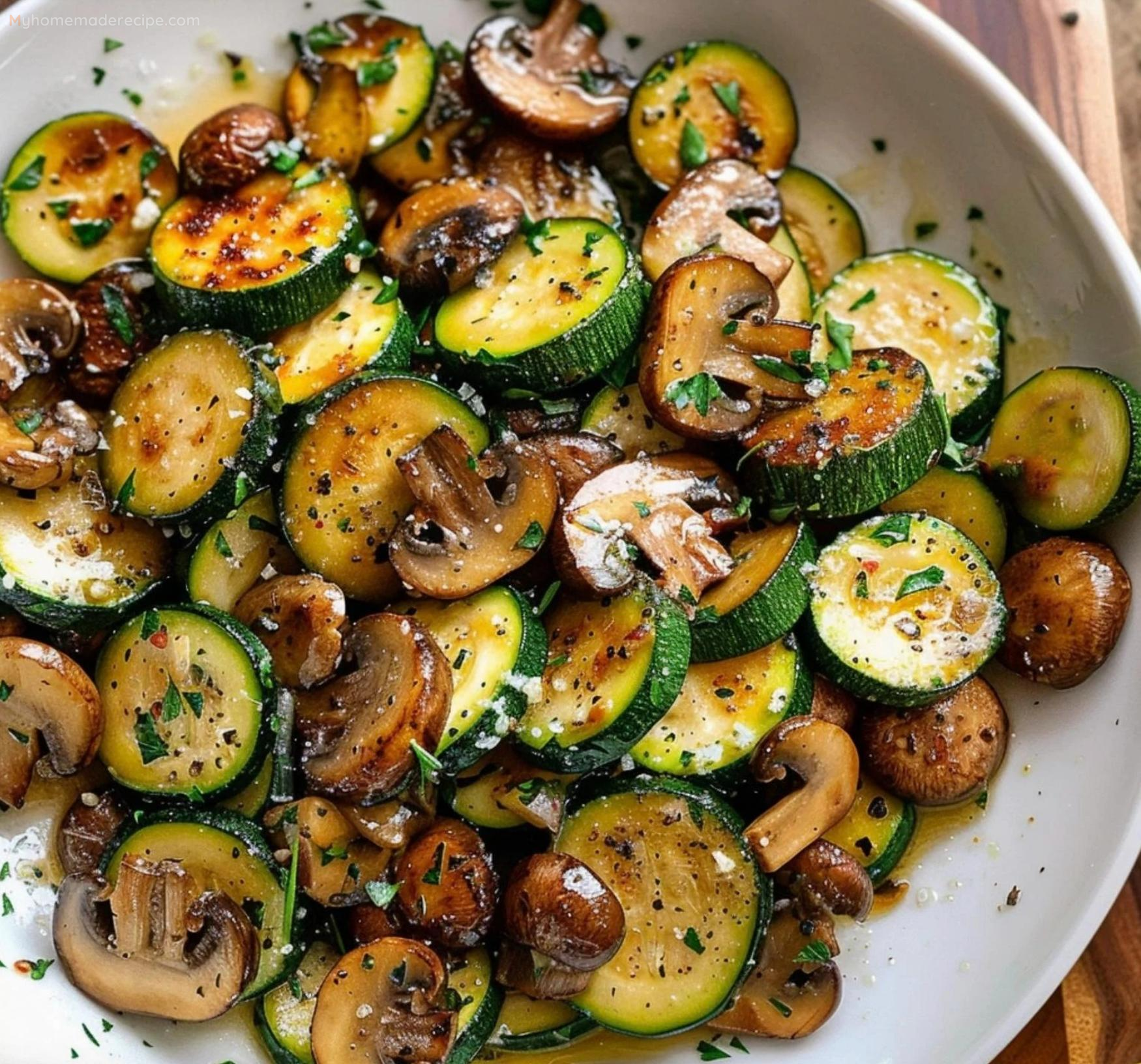 Skillet Zucchini and Mushrooms in a pan