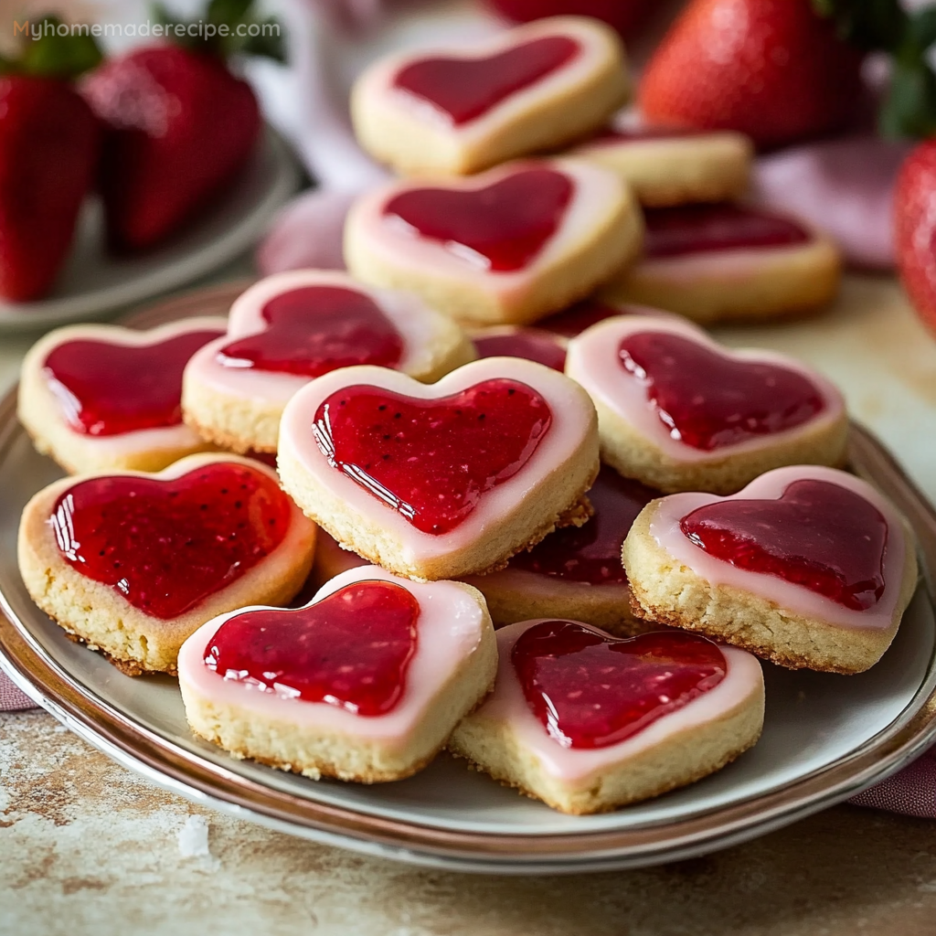 Heart-shaped Strawberry Shortbread Cookies