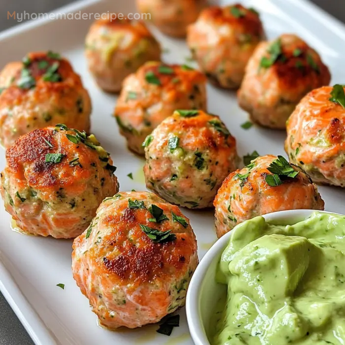 Baked Salmon Meatballs with Avocado Sauce