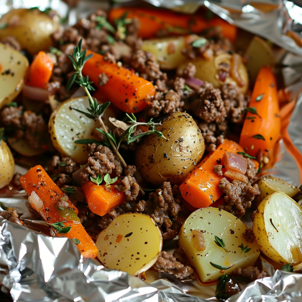 Foil Packet Ground Beef and Vegetables