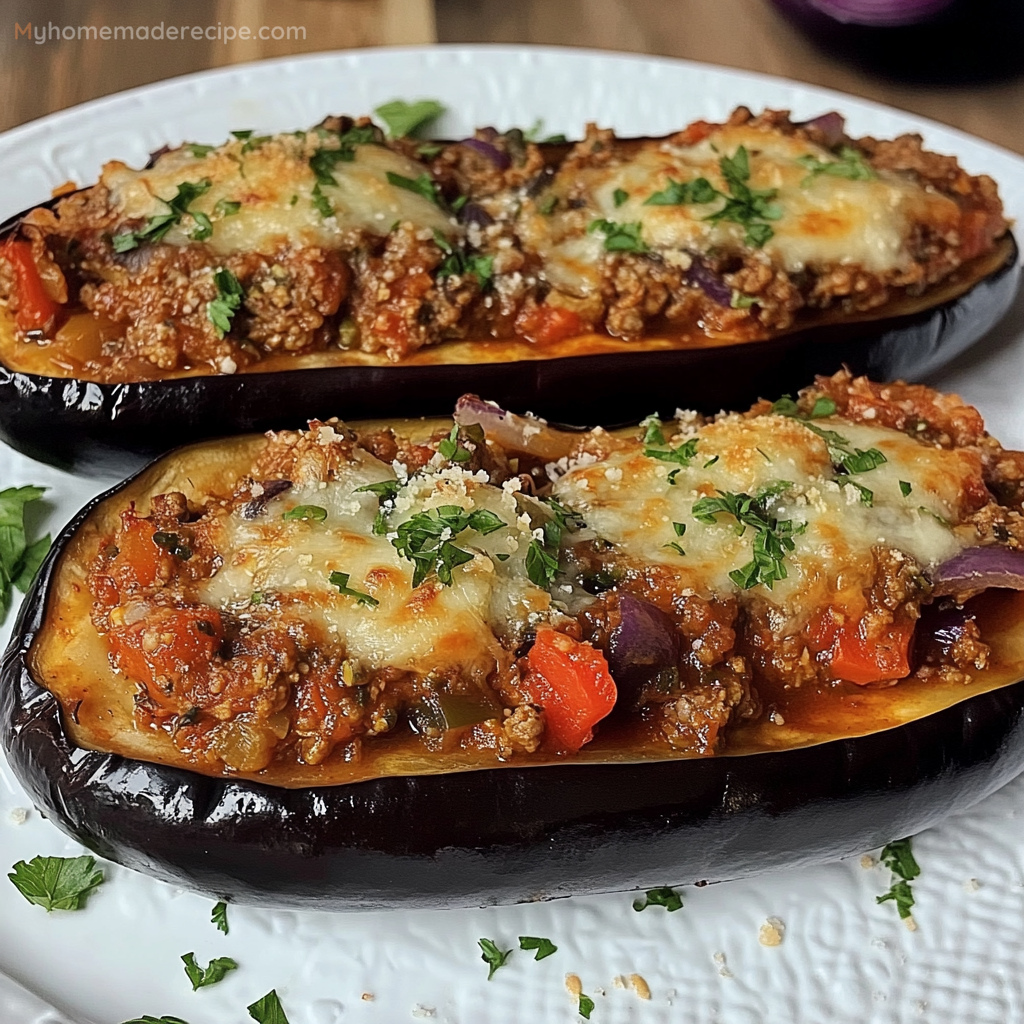 Baked Eggplant with Savory Meat Filling