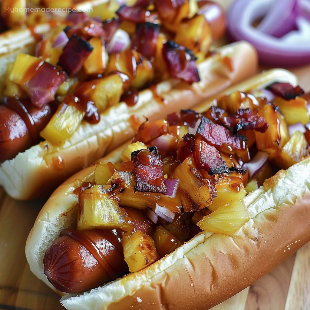 Hawaiian Hot Dog with Pineapple and Bacon