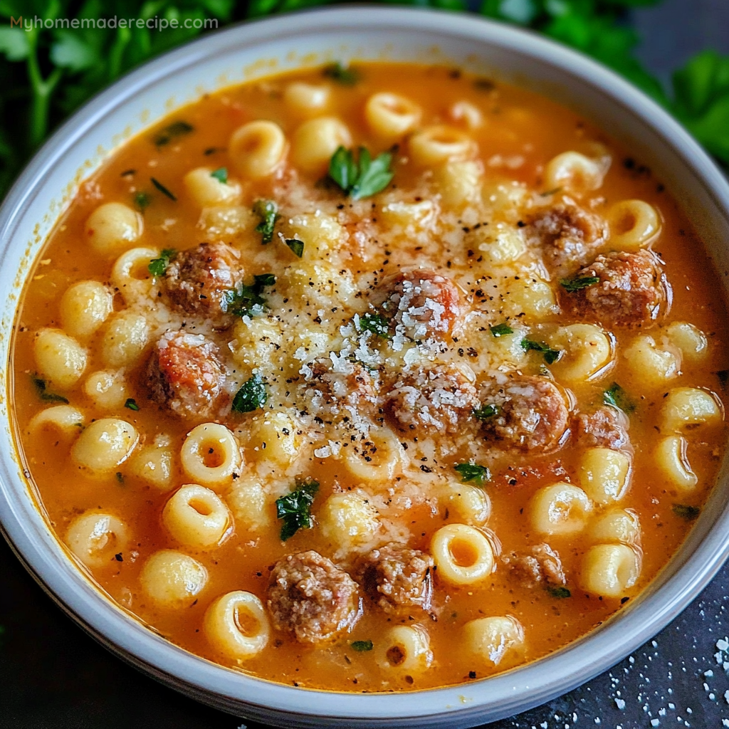 Creamy Parmesan Italian Sausage Ditalini Soup