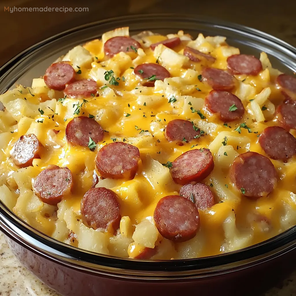 Easy Kielbasa Hashbrown Casserole