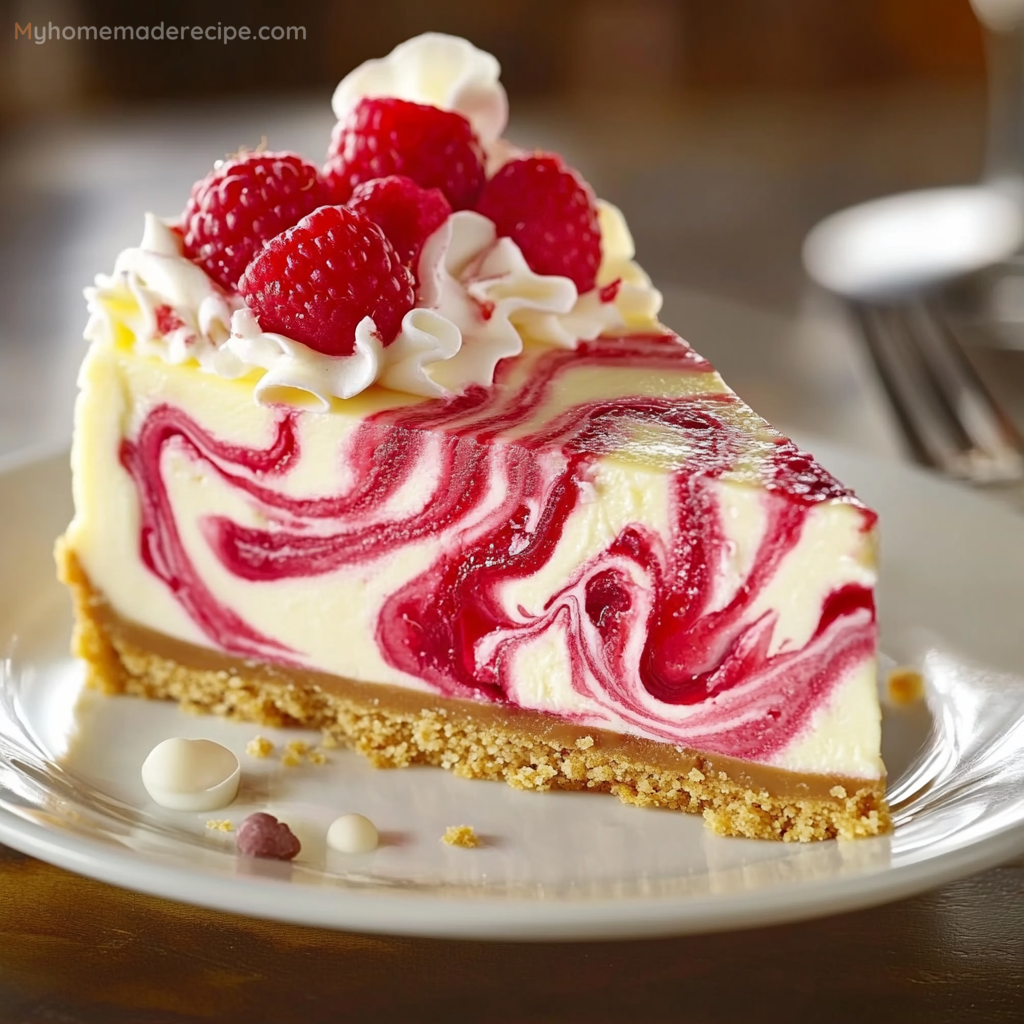 Elegant Raspberry White Chocolate Swirl Cheesecake