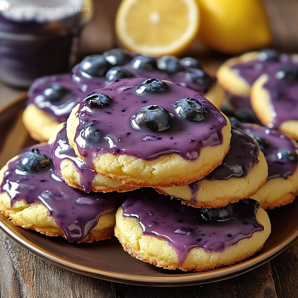 Lemon-Filled Cookies with Blueberry Icing