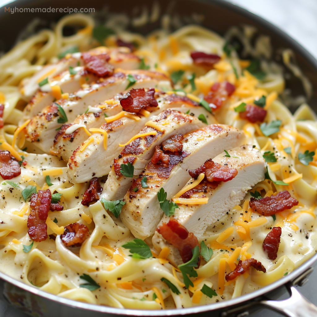 Cheddar Bacon Ranch Chicken Alfredo Pasta