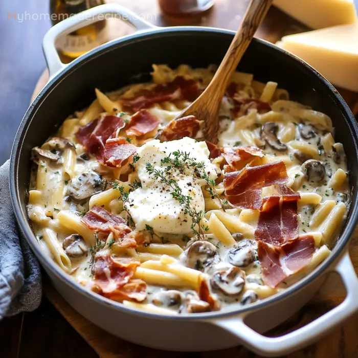 One Pot French Onion Pasta with Crispy Prosciutto