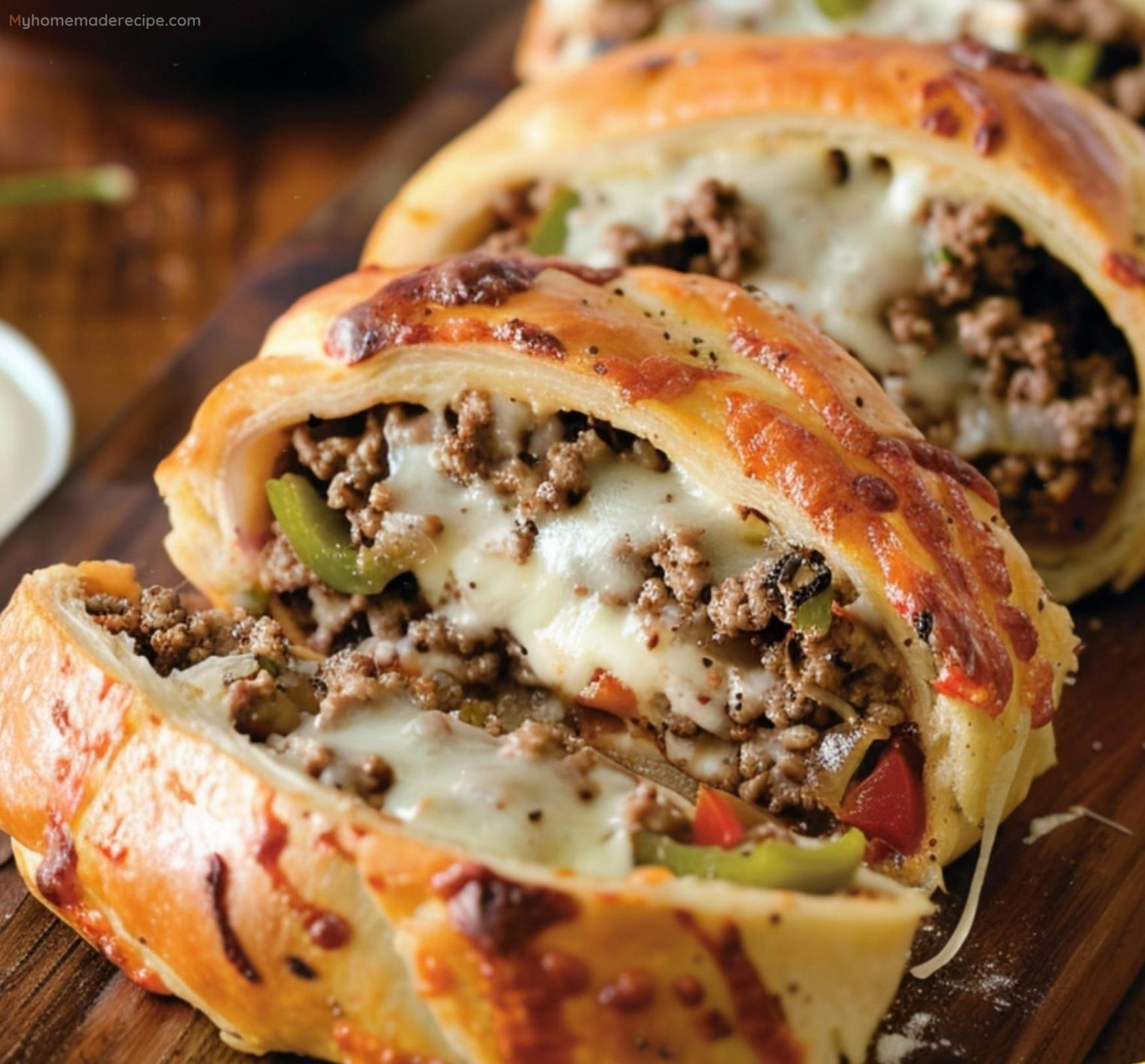 Philly Cheesesteak Stromboli with dipping sauce