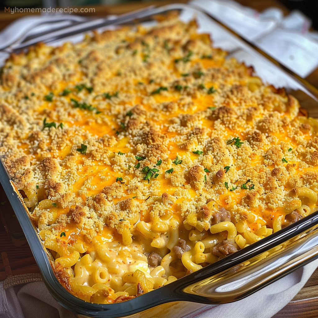 Cheesy Macaroni and Hamburger Casserole