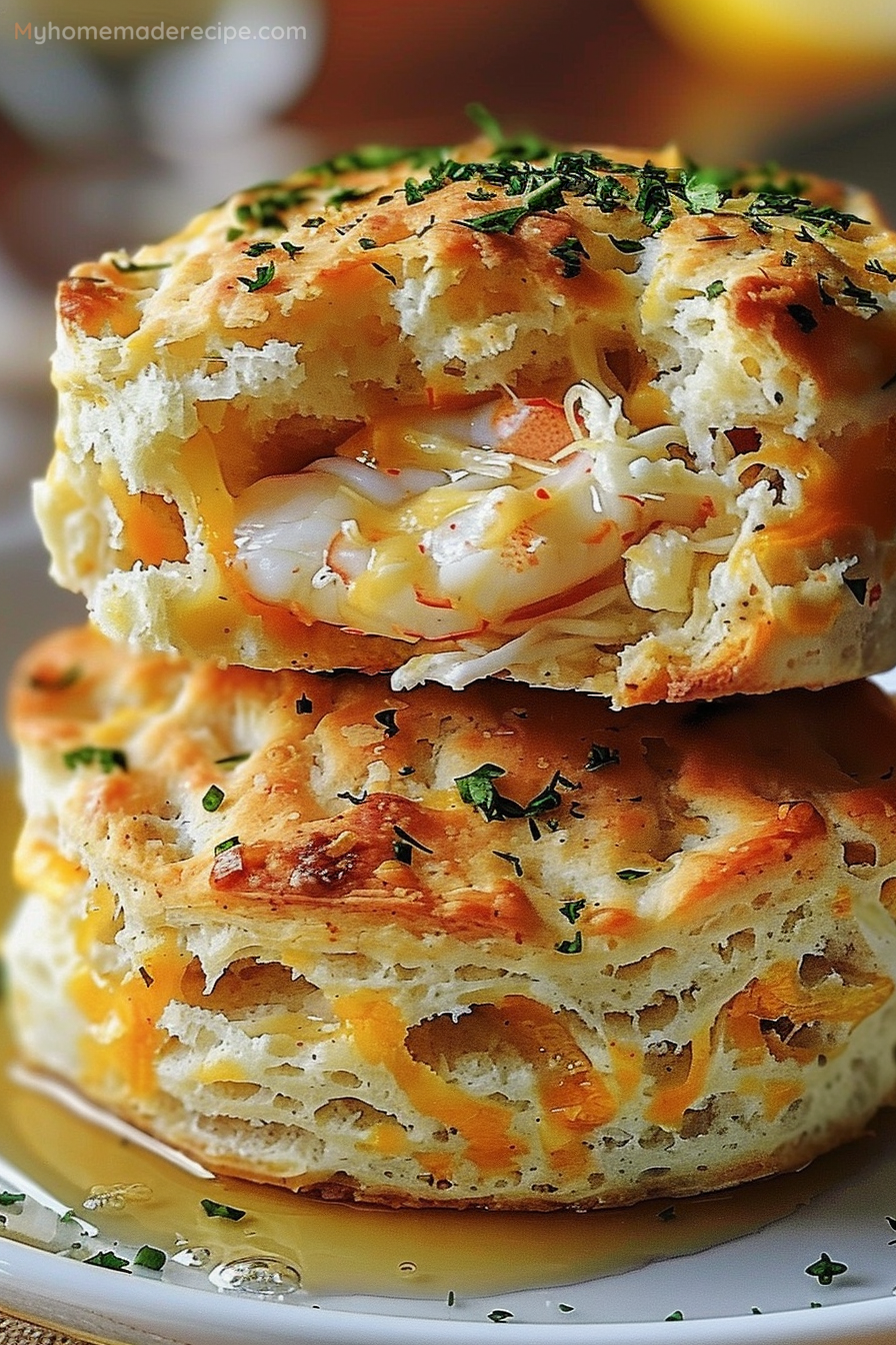 Crab Stuffed Cheddar Bay Biscuits with Lemon Butter