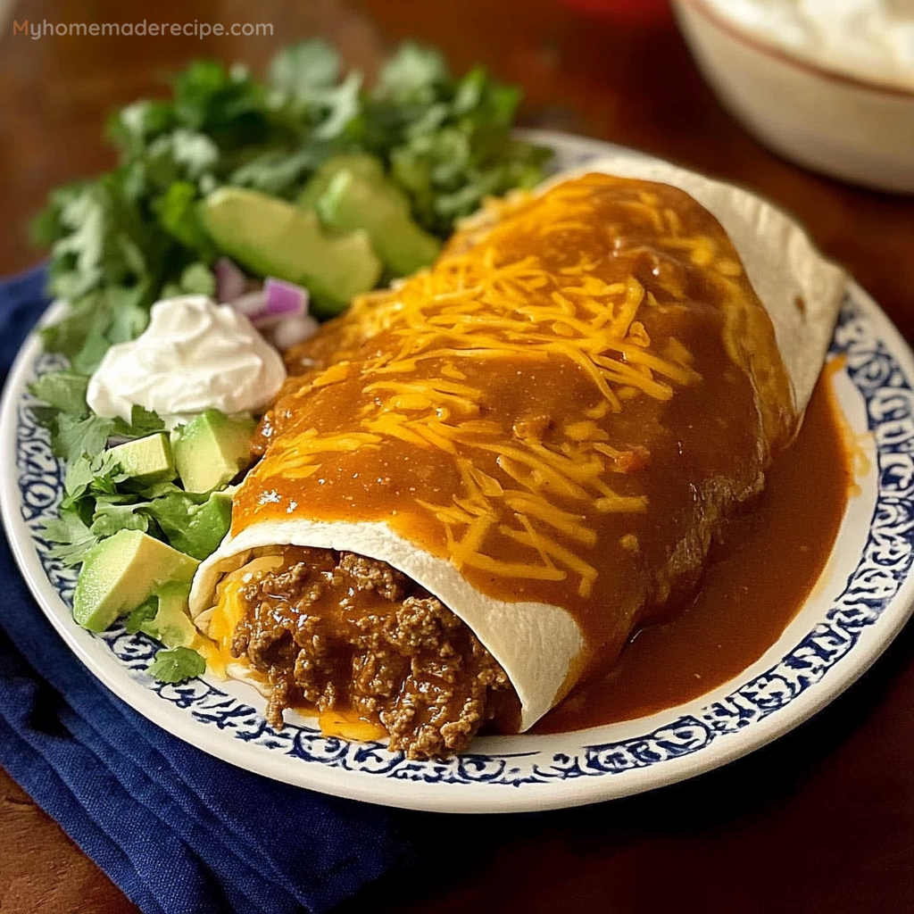 Beef And Bean Burritos Smothered With Red Chile Chimayo