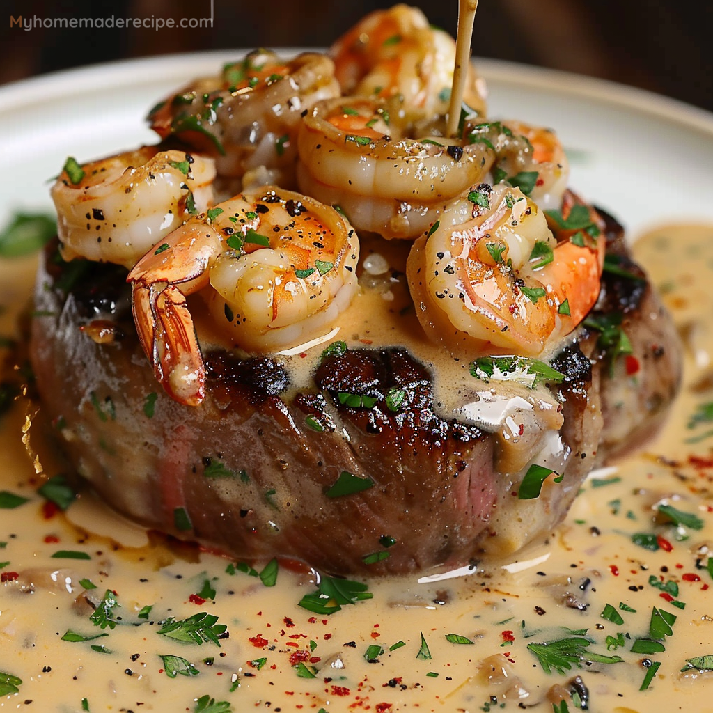 Filet Mignon with Shrimp and Lobster Cream Sauce