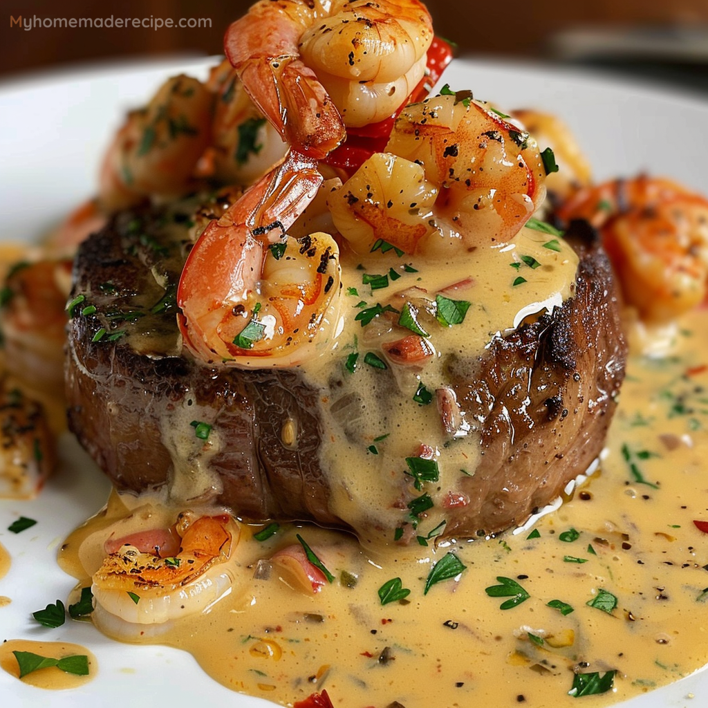 Filet Mignon with Shrimp and Lobster Cream Sauce