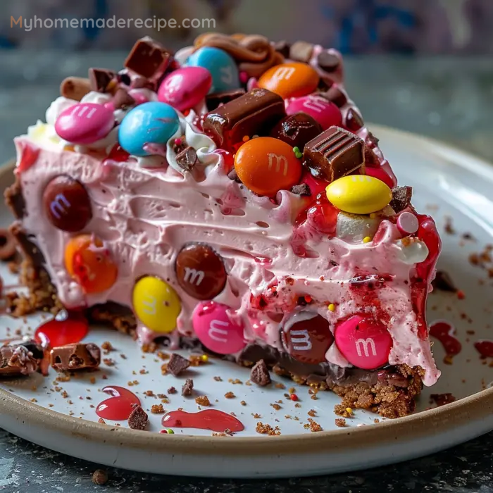 Pink Paradise No-Bake M&M Snickers Cheesecake