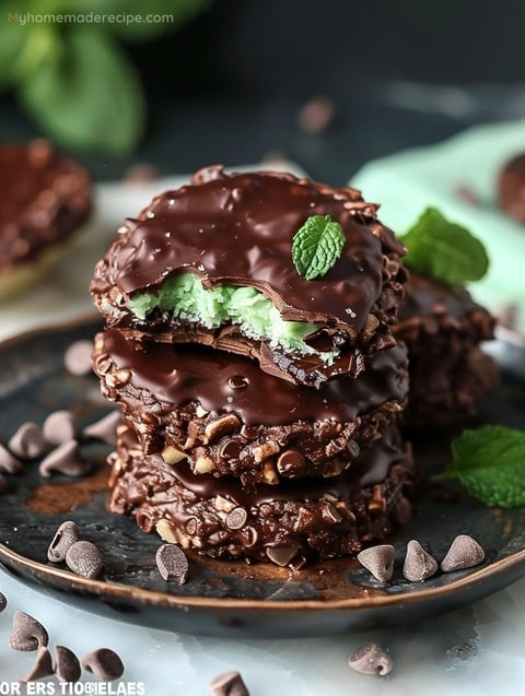 Fudgy Mint Chocolate No-Bake Cookies