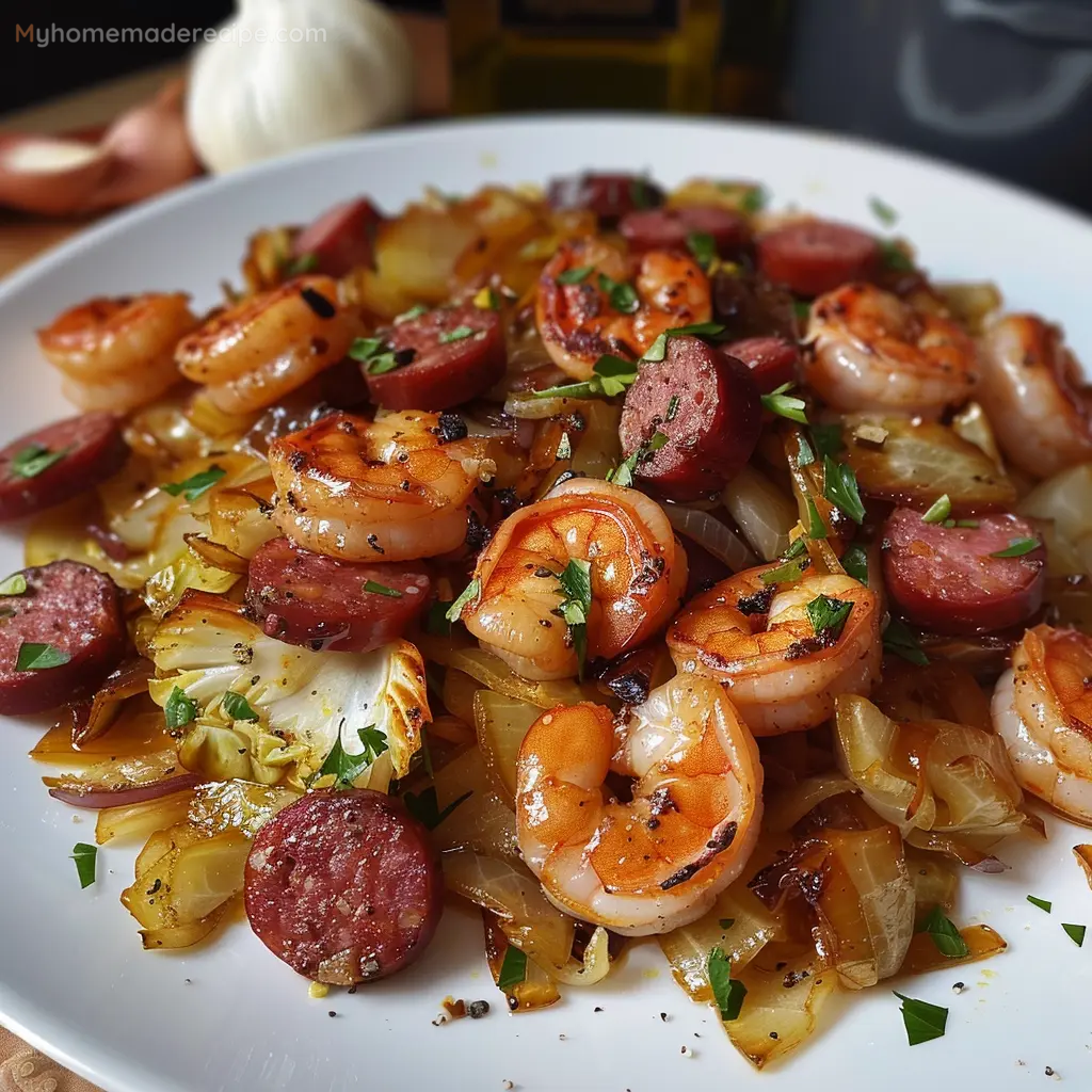 Fried Cabbage with Shrimp, Sausage & Bacon