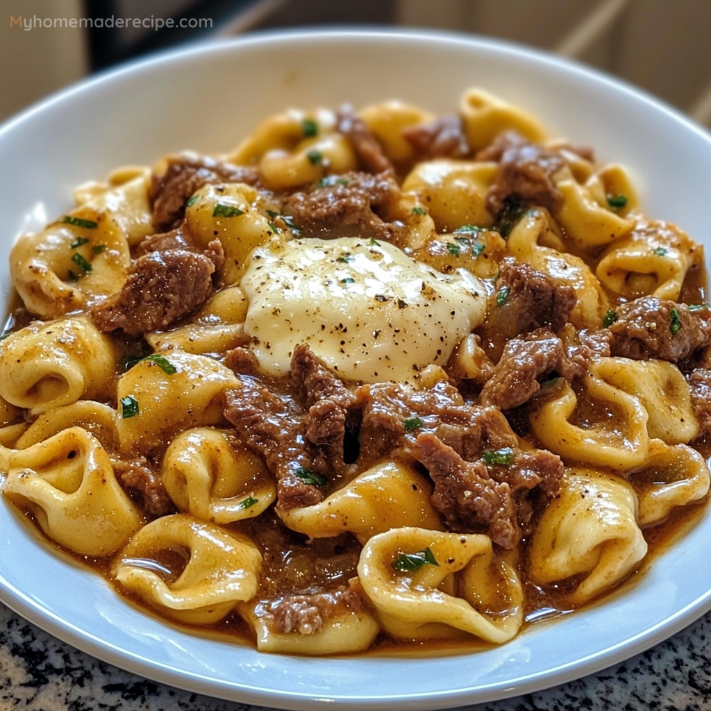 Cheesesteak Tortellini In Rich Provolone Sauce