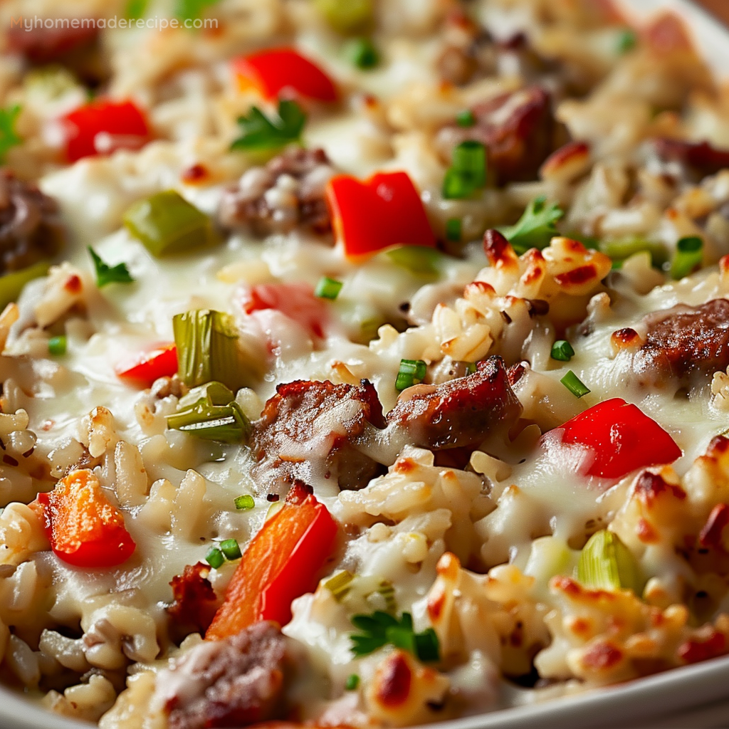 Philly Cheesesteak Alfredo Rice Casserole