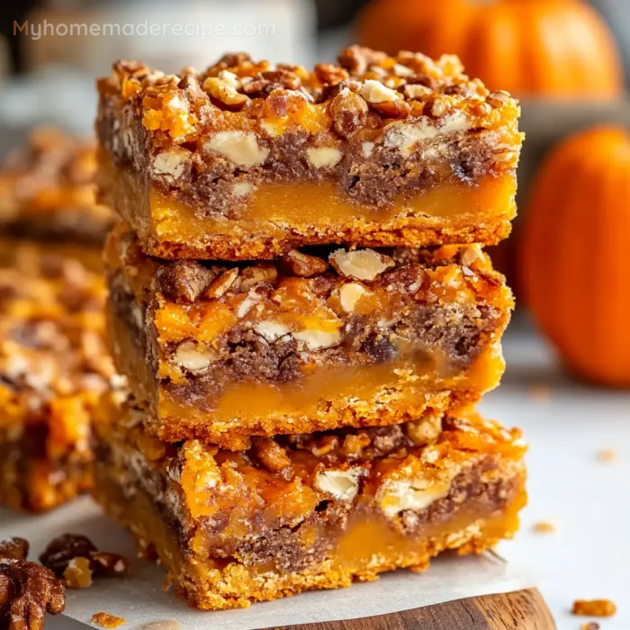 Pumpkin Magic Bars with Butterscotch and Pecans