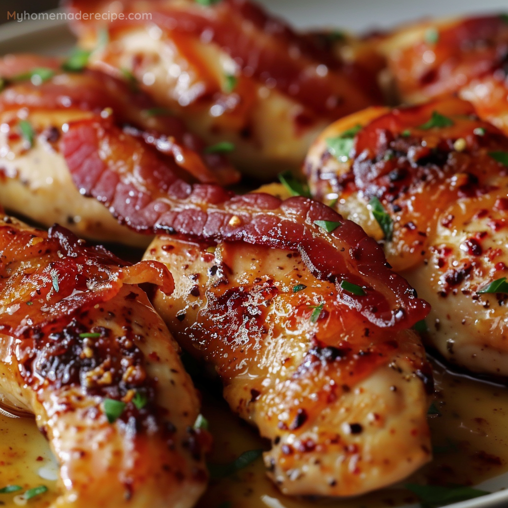 Juicy Bacon-Wrapped Chicken Tenders with a Brown Sugar Glaze.