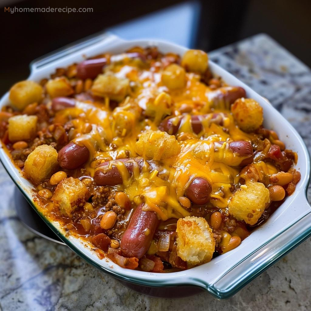 Cheesy Hot Dog Tater Tot Casserole