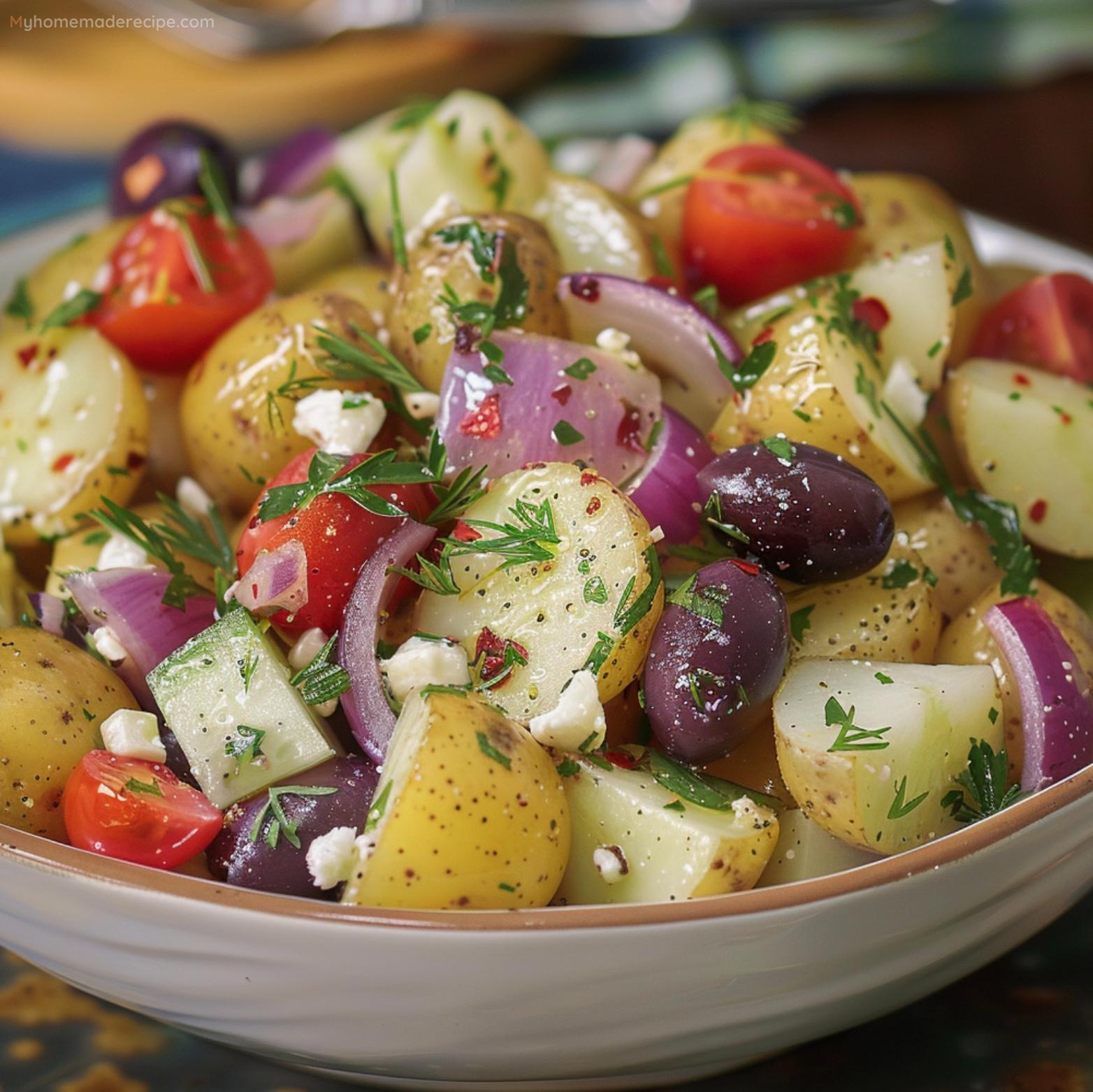 Greek Potato Salad in a bowl