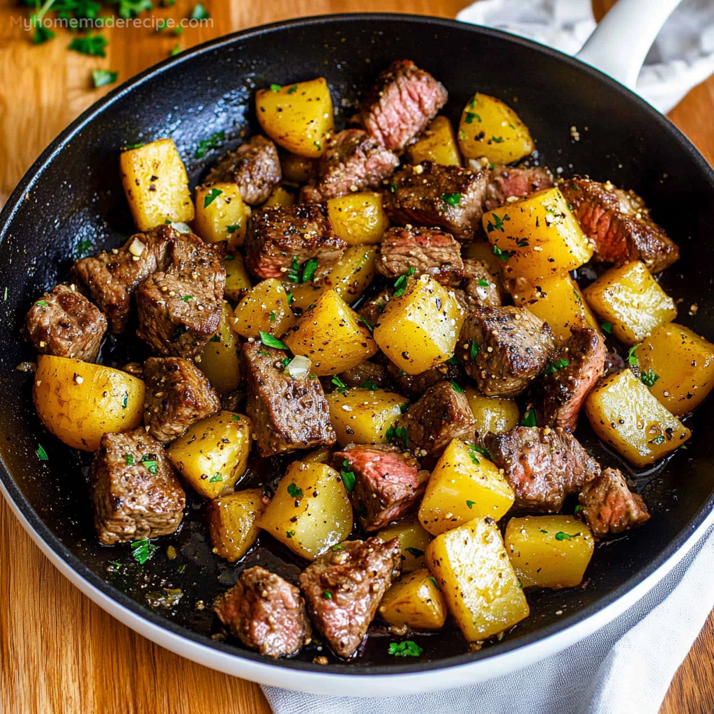 Garlic Butter Steak Bites and Potatoes