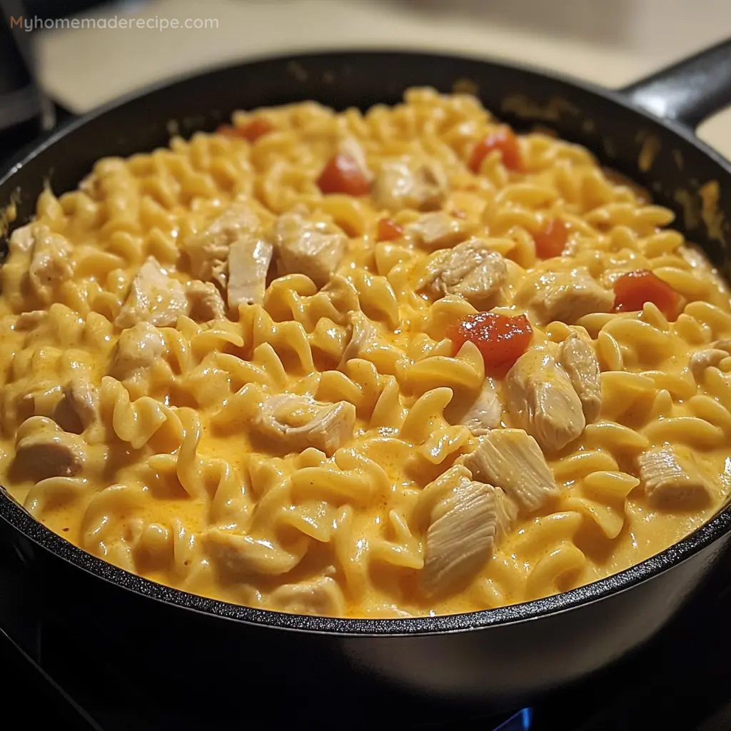 Creamy Chicken Rotini with Velveeta and Rotel