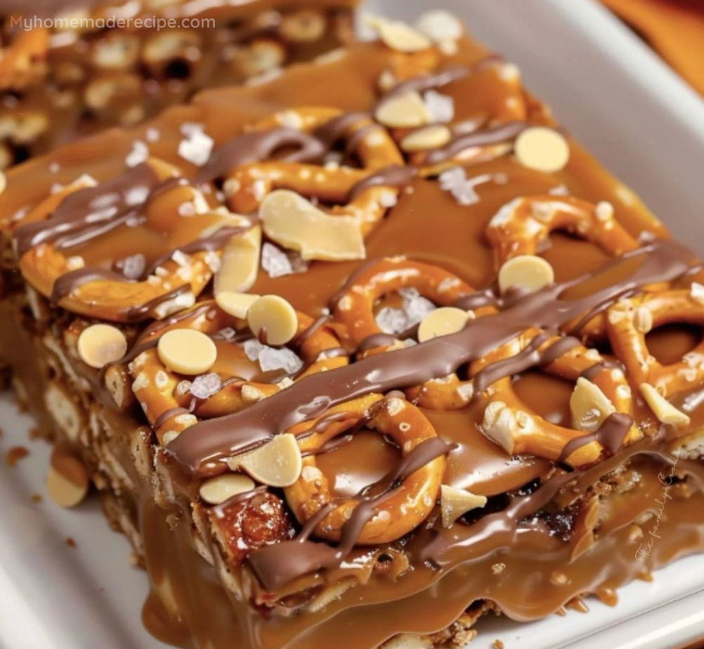 Caramel Pretzel Crack Bars