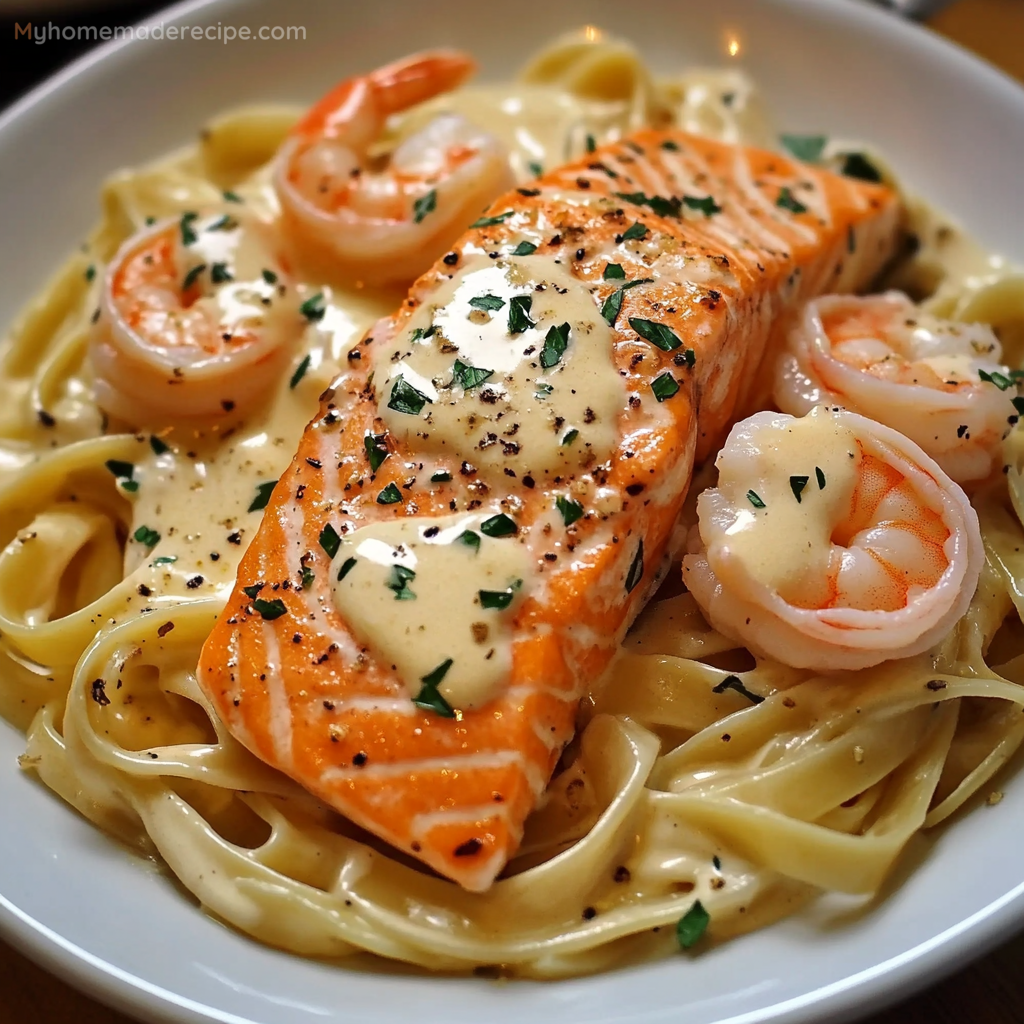 Salmon And Shrimp Alfredo