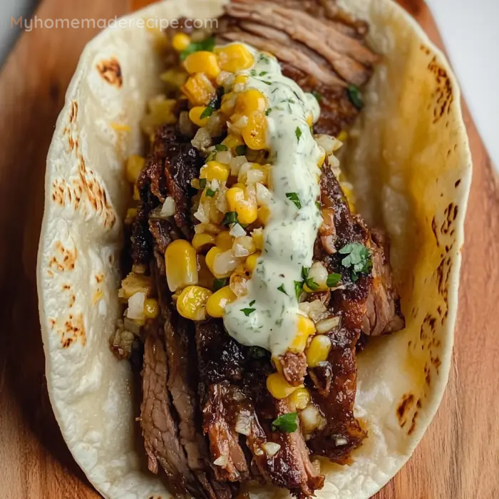 Braised Brisket Tacos With Street Corn and Jalapeño Lime Ranch