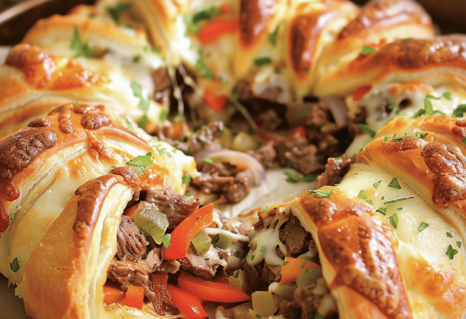 Delicious Philly Cheesesteak Crescent Ring Recipe - My Home Made Recipe