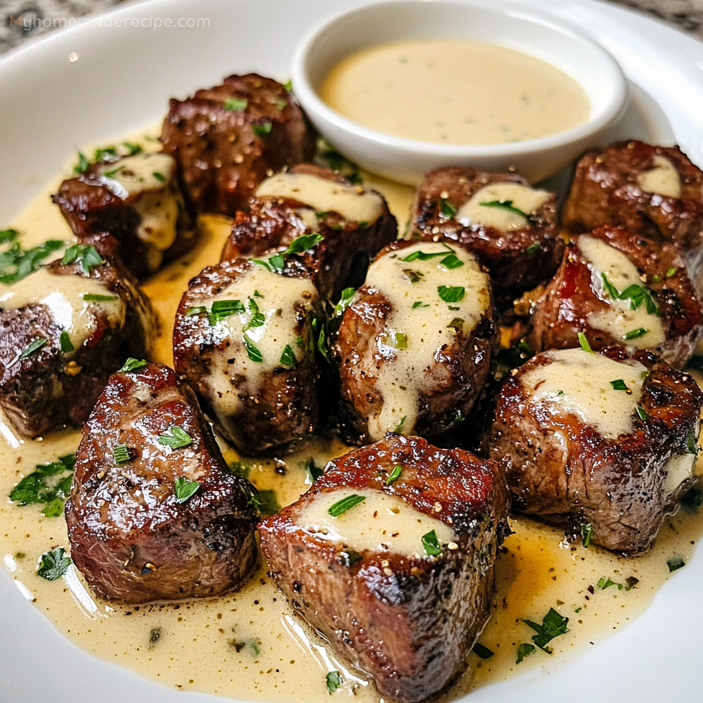 Garlic Butter Steak Bites with Parmesan Cream Sauce