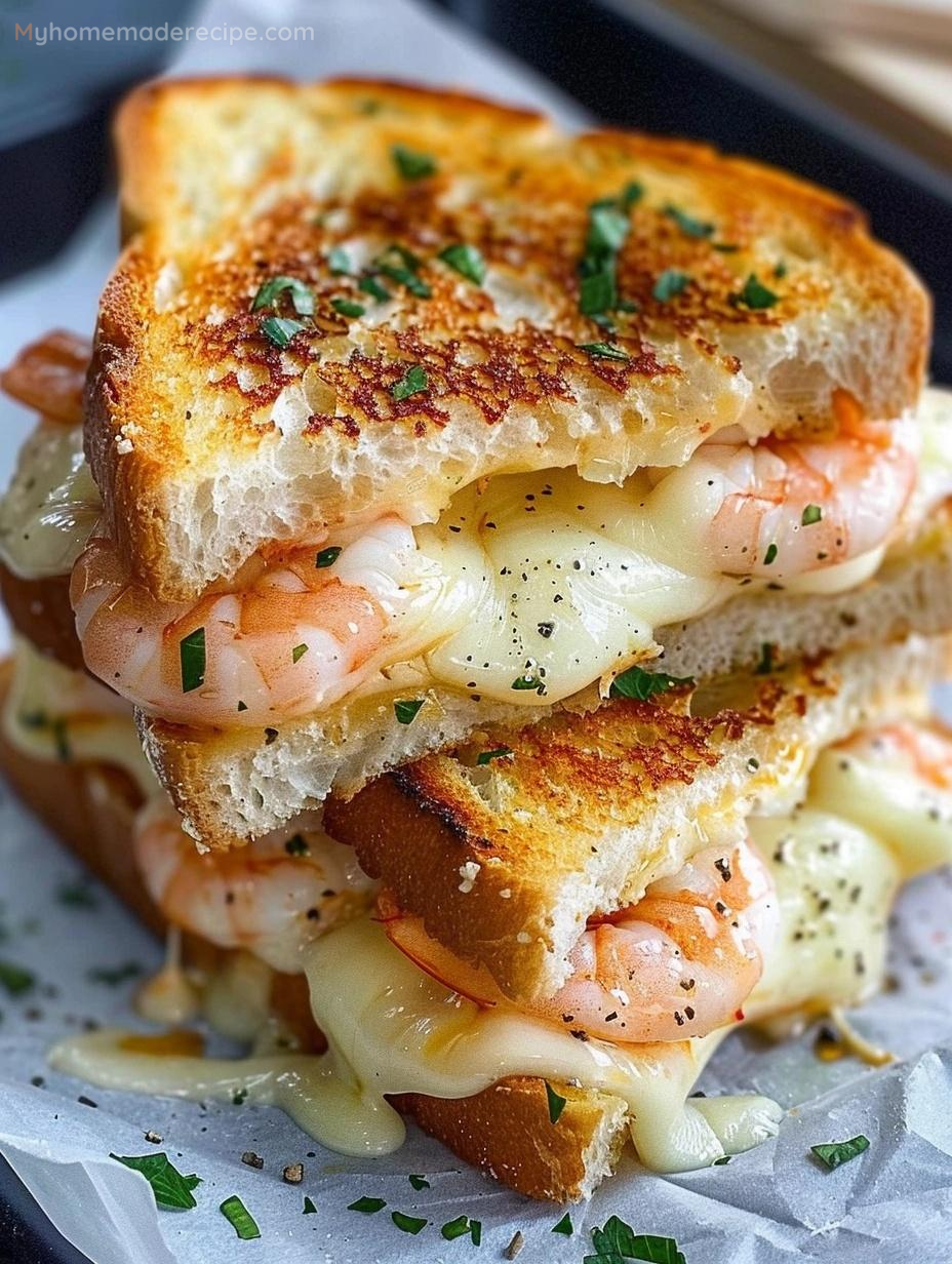 Cheesy Garlic Bread Shrimp Grilled Cheese